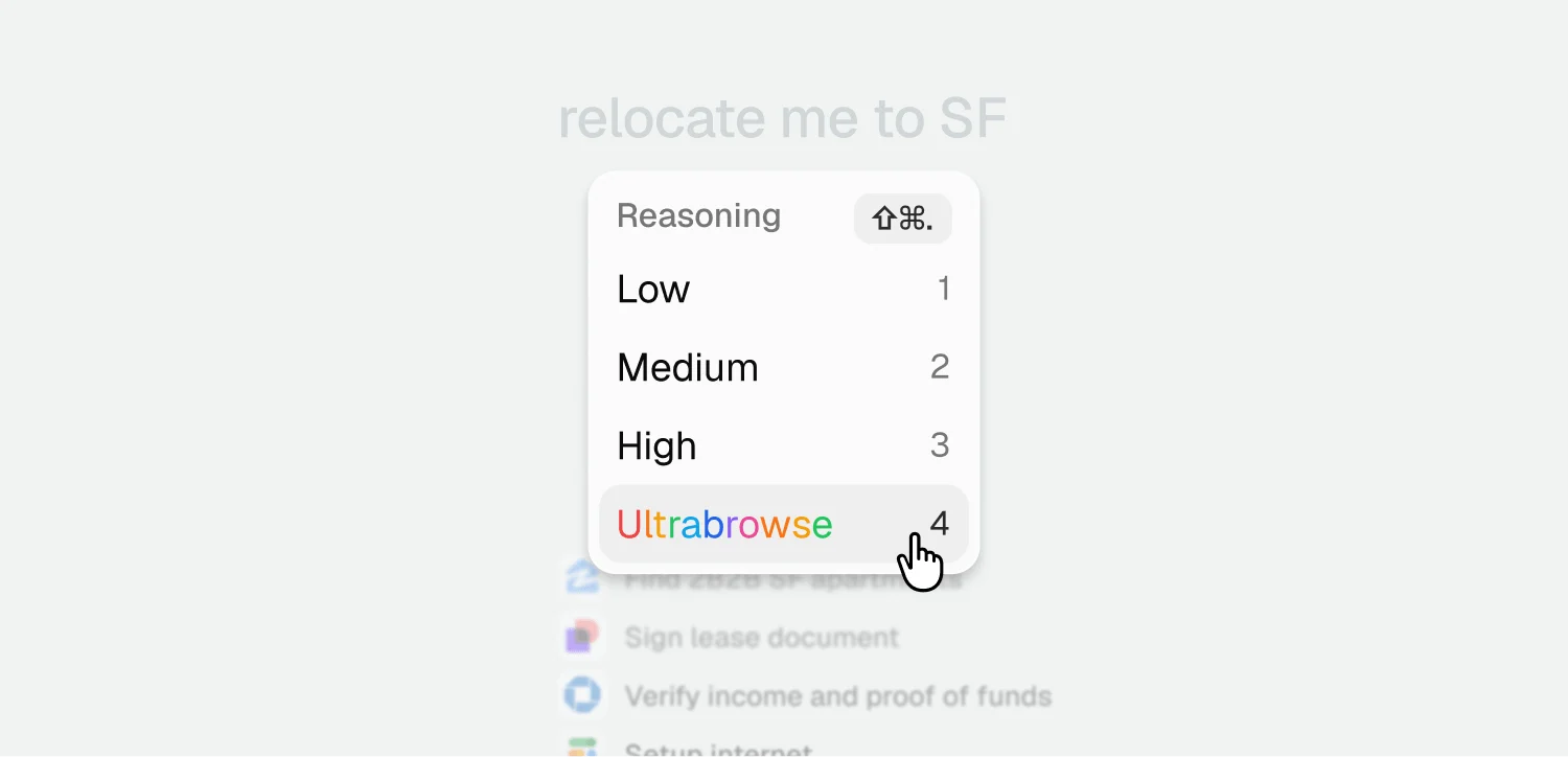 Ultrabrowse reasoning menu