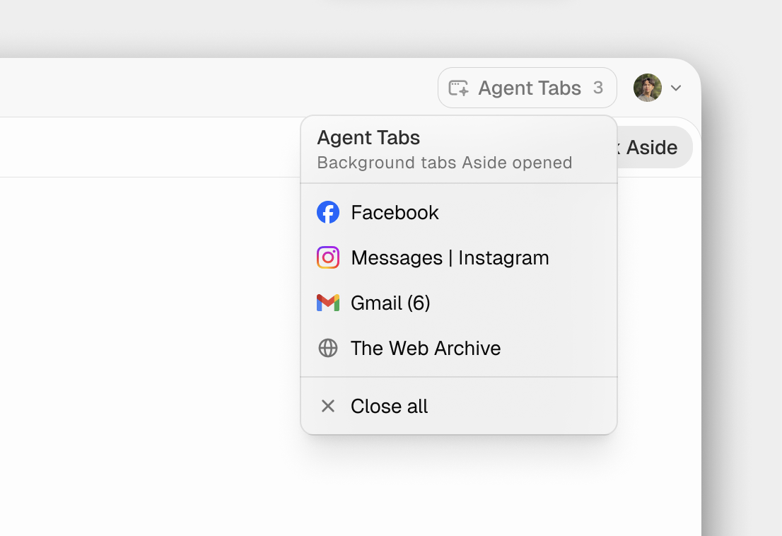 Agent tabs